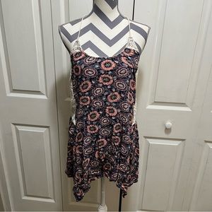 Xhiliraton, Women's Blue And Pink Floral Boho  Dress